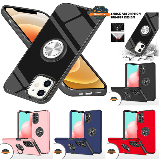 For Apple iPhone 13 /13 Mini/ 13 Pro/ 13 Pro Max Slim Rubber Hybrid 360° Ring Holder Stand Kickstand Fit Car Mount Shockproof Bumper Protection  Phone Case Cover
