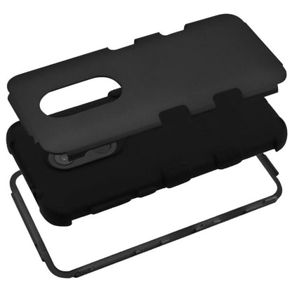 For Alcatel Revvl 2 / 3 / T-Mobile Revvl 2 Hybrid Three Layer Hard PC Shockproof Heavy Duty TPU Rubber Anti-Drop Black Phone Case Cover