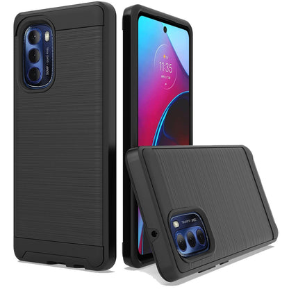 For Motorola Moto G Stylus 2022 4G Hybrid Rugged Brushed Metallic Design [TPU + Hard PC] Dual Layer Shockproof Armor  Phone Case Cover