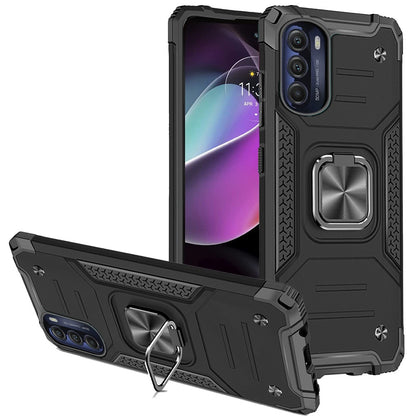 For Motorola Moto G 5G 2022 Armor Hybrid with Ring Stand Holder Kickstand Shockproof Heavy-Duty Durable Rugged 2in1  Phone Case Cover