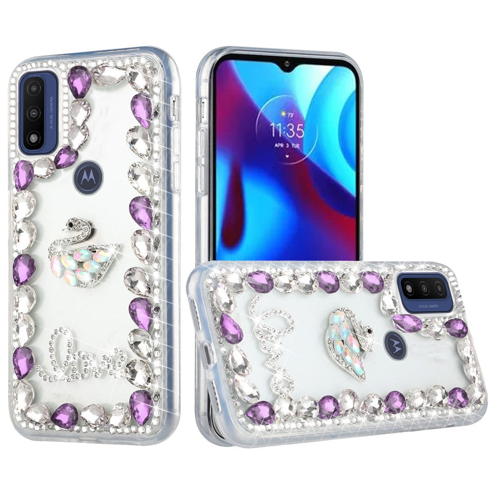 For Motorola Moto G Pure Bling Clear Crystal 3D Full Diamonds Luxury Sparkle Transparent Rhinestone Hybrid Bumper  Phone Case Cover