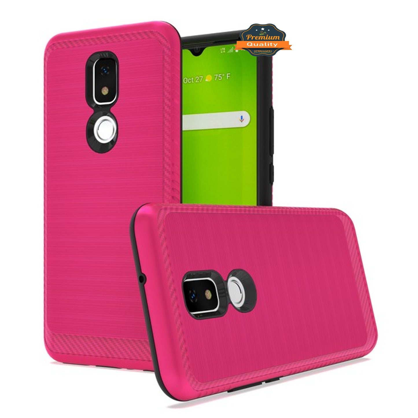 For AT&T Motivate 2 Brushed Metal Texture Hybrid Dual Layer Defender TPU Rugged Shockproof Armor Carbon Fiber Design  Phone Case Cover