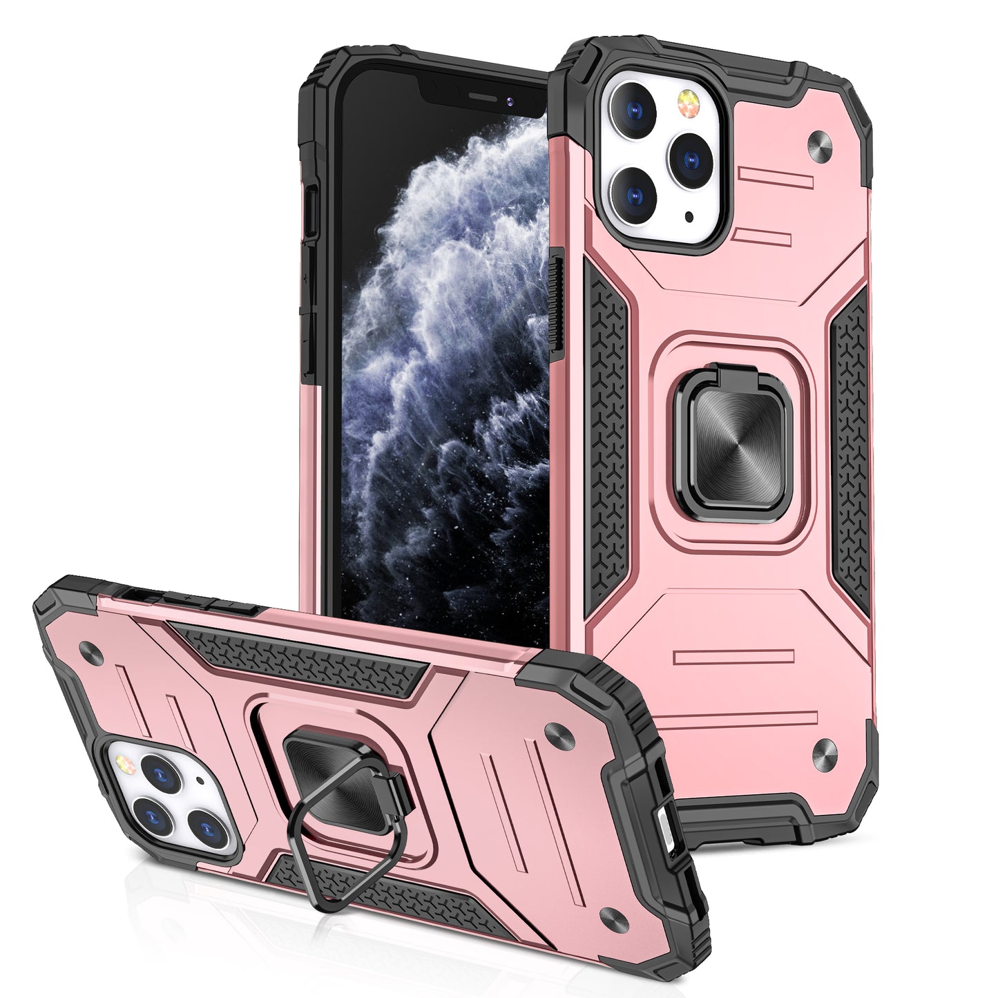 For Boost Mobile Celero 5G Armor Hybrid with Ring Holder Kickstand Shockproof Heavy-Duty Durable Rugged Dual Layer Hard PC Rose Gold Phone Case Cover