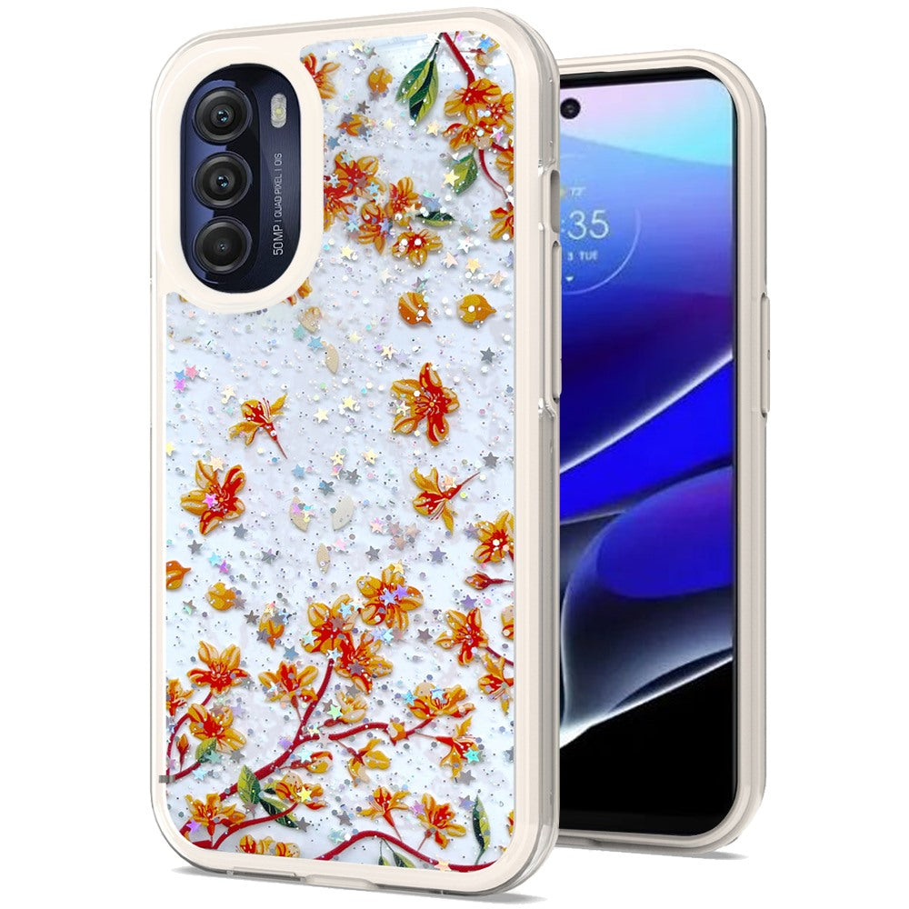 For Motorola Moto G Stylus 5G 2022 Sakura Spring Flowers Design Colorful Frame Hybrid Rubber TPU Hard PC Rugged Slim  Phone Case Cover
