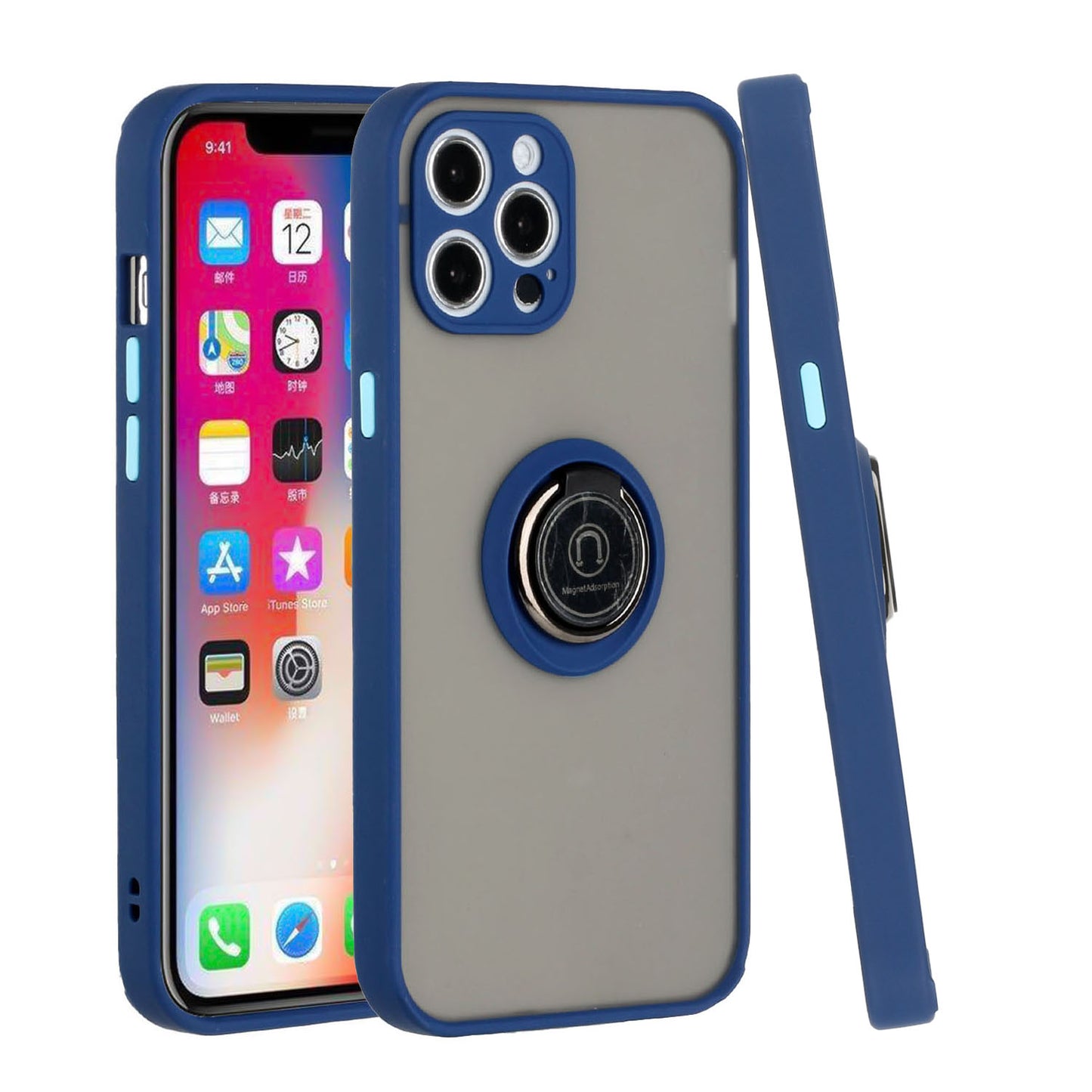 For Apple iPhone 14 (6.1") Hybrid Protective PC & TPU Shockproof with 360° Rotation Ring Metal Stand & Covered Camera  Phone Case Cover