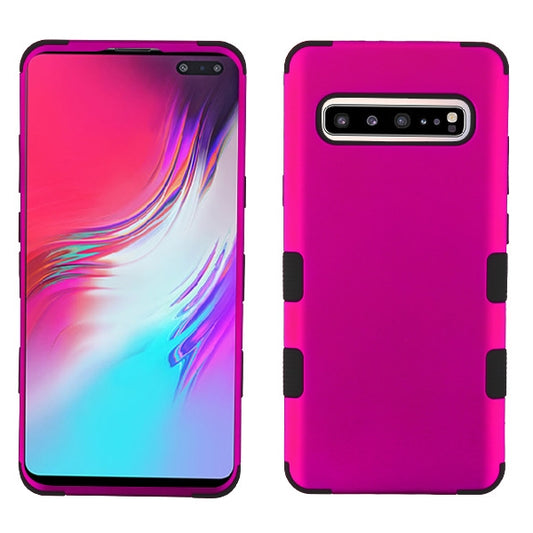 For Samsung Galaxy S10 5G (6.7") Hybrid Three Layer Hard PC Shockproof Heavy Duty TPU Rubber Anti-Drop Pink Phone Case Cover