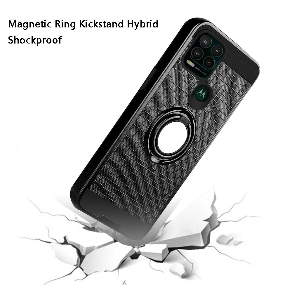 For Motorola Moto G Power 2022 Hybrid Ring Stand Brushed with 360 Rotating Ring Magnetic Bracket Armor Texture Rugged  Phone Case Cover