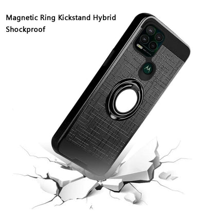 For Motorola Moto G Power 2022 Hybrid Ring Stand Brushed with 360 Rotating Ring Magnetic Bracket Armor Texture Rugged  Phone Case Cover