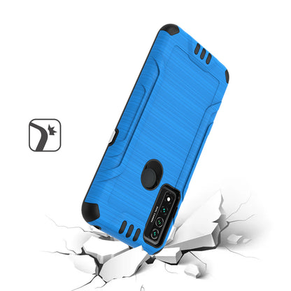 For TCL 4X (T601DL) Hybrid Dual Layer Slim Defender Armor Tuff Metallic Brush Texture Finishing Shockproof Hard PC + Soft TPU Rubber  Phone Case Cover