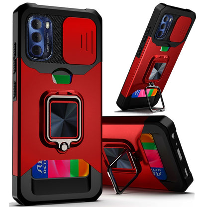 For Motorola Moto G Stylus 2022 4G Wallet Case with Ring Stand & Camera Cover Credit Card Holder, Military Grade Hard  Phone Case Cover