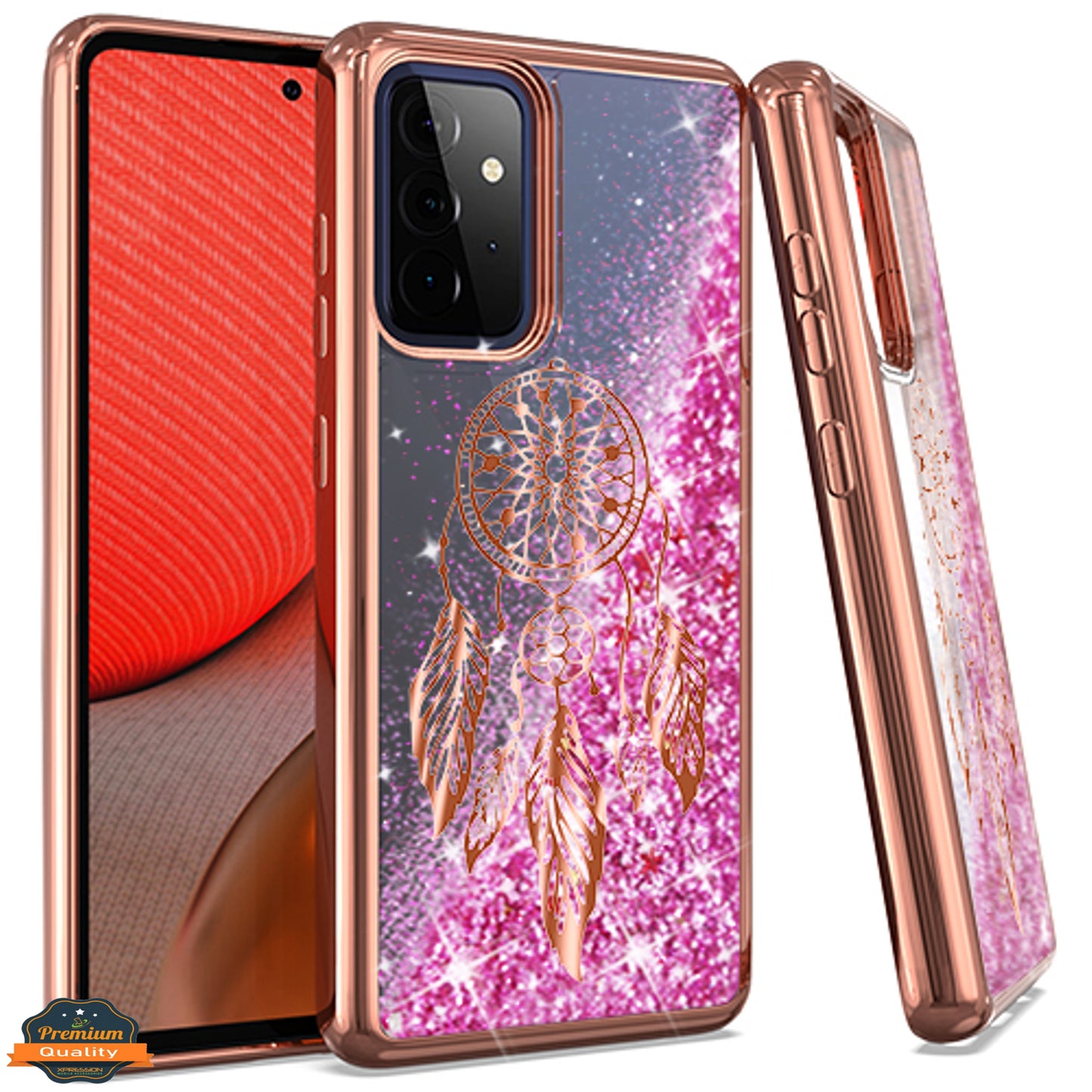 For Apple iPhone 14 (6.1") Quicksand Liquid Glitter Bling Flowing Sparkle Fashion Hybrid TPU and Chrome Plating Hard  Phone Case Cover