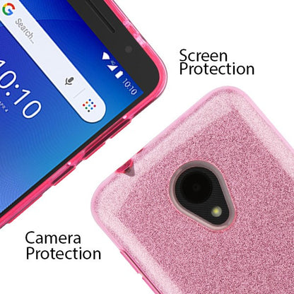 For Alcatel 1X Evolve / Avalon V / Ideal Xtra Glitter Stylish Design Hybrid Rubber TPU Hard PC Shockproof Armor Rugged Pink Phone Case Cover