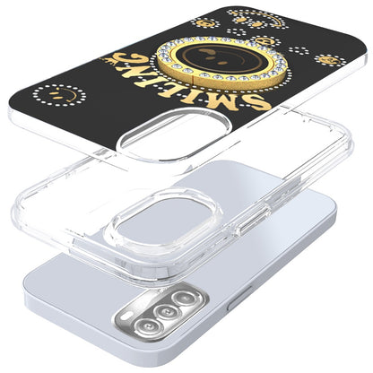 For Apple iPhone 12 Pro Max (6.7") Smiling Glitter Ornament Bling Sparkle with Ring Stand Hybrid TPU + Hard Back Shell  Phone Case Cover