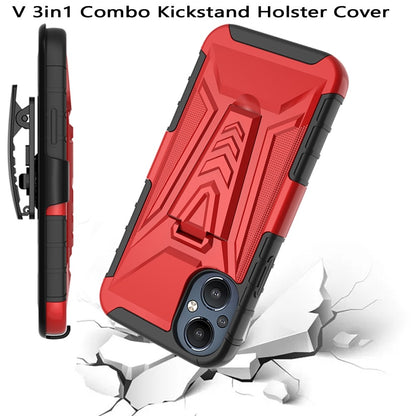 For OnePlus Nord N20 5G 3 in 1 Rugged Swivel Belt Clip Holster Heavy Duty Hybrid Armor Rubber TPU with Kickstand Stand Red Phone Case Cover