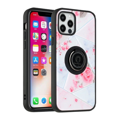 For Apple iPhone 11 (6.1") Marble Pattern Design with Magnetic Ring Kickstand Hybrid Hard Back Shockproof  Phone Case Cover