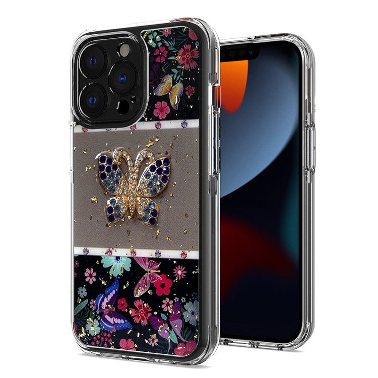 For Apple iPhone SE 3 (2022) SE/8/7 Glitter Sparkle Colorful Bling Flake 3D Ornament Butterfly Floral Epoxy Hybrid Shockproof  Phone Case Cover