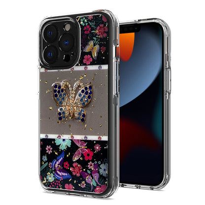 For Apple iPhone SE 3 (2022) SE/8/7 Glitter Sparkle Colorful Bling Flake 3D Ornament Butterfly Floral Epoxy Hybrid Shockproof  Phone Case Cover