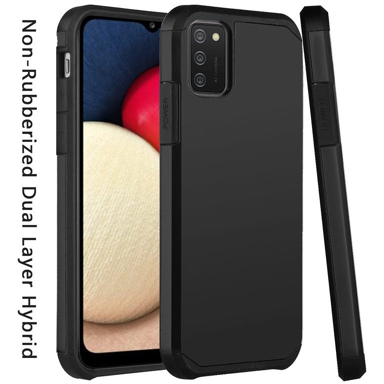 For Samsung Galaxy A02S Ultra Slim Heavy Duty [Dual Layer] Hybrid Shock Proof Protective Rugged Bumper Shell Hard PC + Rubber TPU Black Phone Case Cover
