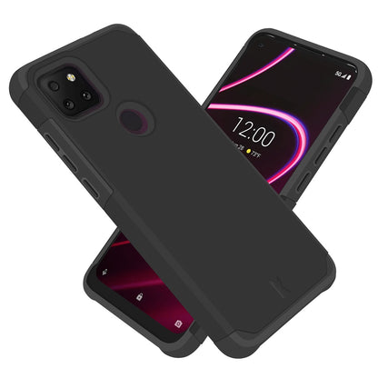 For T-Mobile Revvl 5G Ultra Slim Corner Protection Shock Absorption Hybrid Dual Layer Hard PC + TPU Rubber Armor Defender Black Phone Case Cover