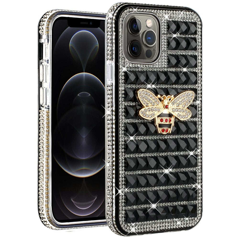 For Apple iPhone XR Fashion Luxury 3D Bling Diamonds Rhinestone Jeweled Ornament Shiny Crystal Hybrid Hard  Phone Case Cover