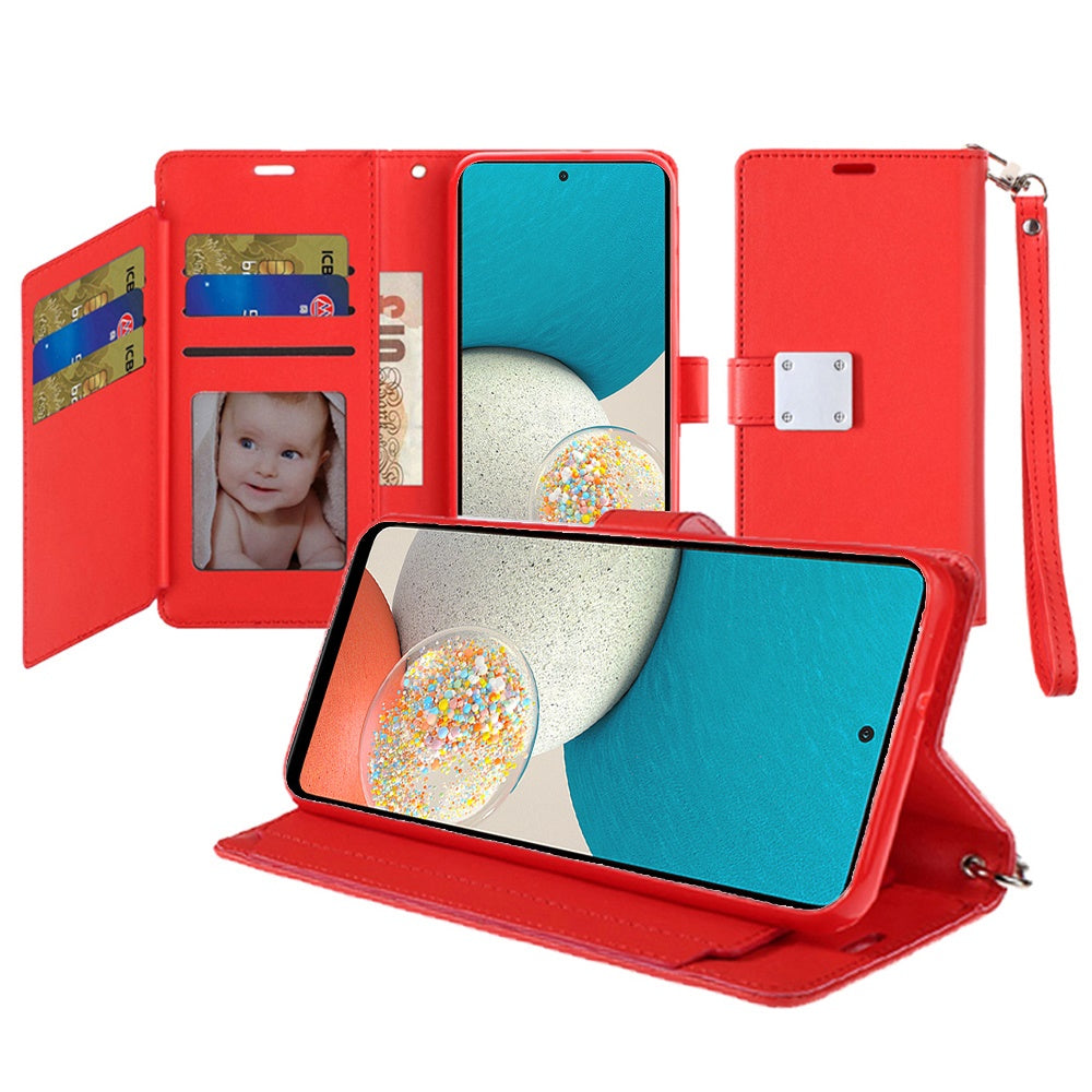 For Samsung Galaxy A53 5G Wallet Case PU Leather Credit Card ID Cash Holder Slot Dual Flip Pouch with Stand and Strap  Phone Case Cover