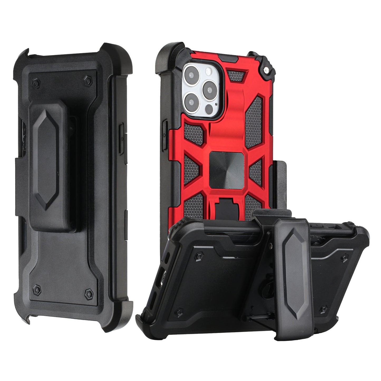 For Apple iPhone 13 (6.1") Hybrid 3in1 Combo Holster Belt Clip with Kickstand, Full-Body Armor Protective Military-Grade  Phone Case Cover
