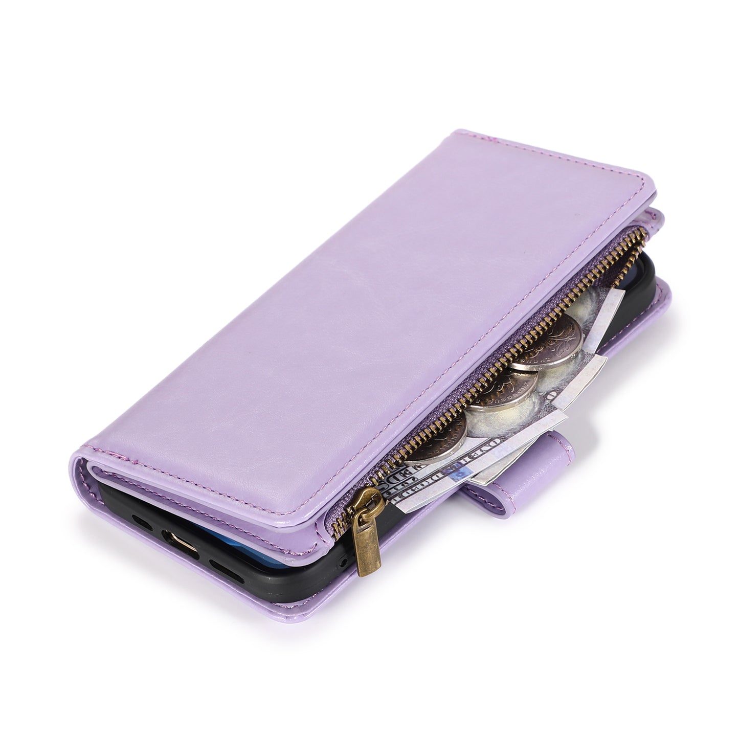 For Motorola Moto G Stylus 2022 4G Leather Zipper Wallet Case 9 Credit Card Slots Pocket Clutch Pouch with Stand & Strap Lavender Phone Case Cover