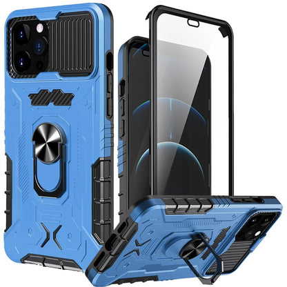 For Apple iPhone 13 Pro (6.1") Ring Stand Cases with Slide Camera, Kickstand & Screen Protector Military Grade Shockproof  Phone Case Cover