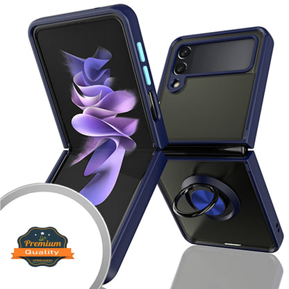 For Samsung Galaxy Z Flip 4 5G Finger Ring Stand Holder Kickstand Hybrid Frosted Matte TPU Hard PC Shock-Absorption  Phone Case Cover