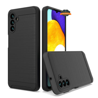 For Samsung Galaxy A13 5G Slim Rugged TPU Hard Brushed Metal Texture Hybrid Dual Layer Defender Armor Shock Absorbing  Phone Case Cover