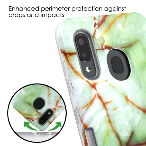 For Samsung Galaxy A20 Slim Hybrid Dual Layer Shockproof Hard TPU Graphic Fashion Design Green Marble Phone Case Cover