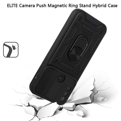 For Motorola Moto G Pure Hybrid Cases with Slide Camera Lens Cover and Ring Holder Kickstand Rugged Dual Layer Heavy Duty Hard  Phone Case Cover