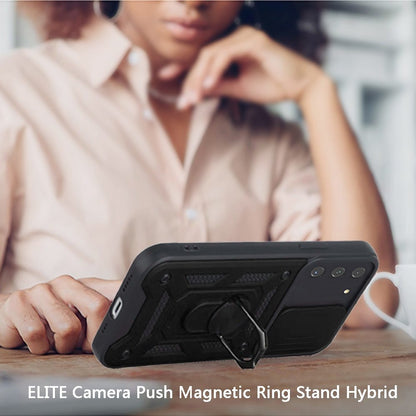 For Samsung Galaxy S21 Ultra Hybrid with Slide Camera Lens Cover and Ring Holder Kickstand Rugged Dual Layer Heavy Duty  Phone Case Cover
