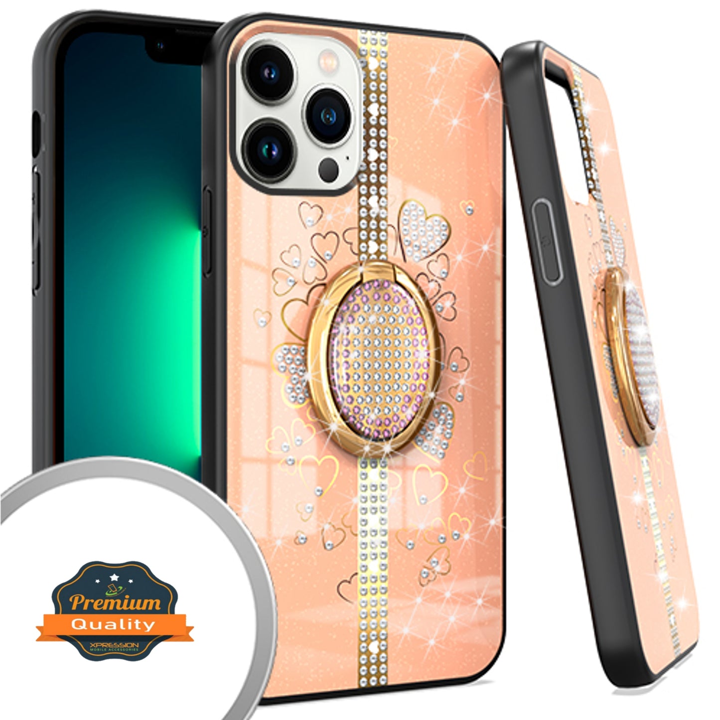 For Apple iPhone 13 / Pro Max Elegant Rhinestone 3D Diamond Bling Glitter with Ring Stand Kickstand Plating Hard Back Rugged  Phone Case Cover