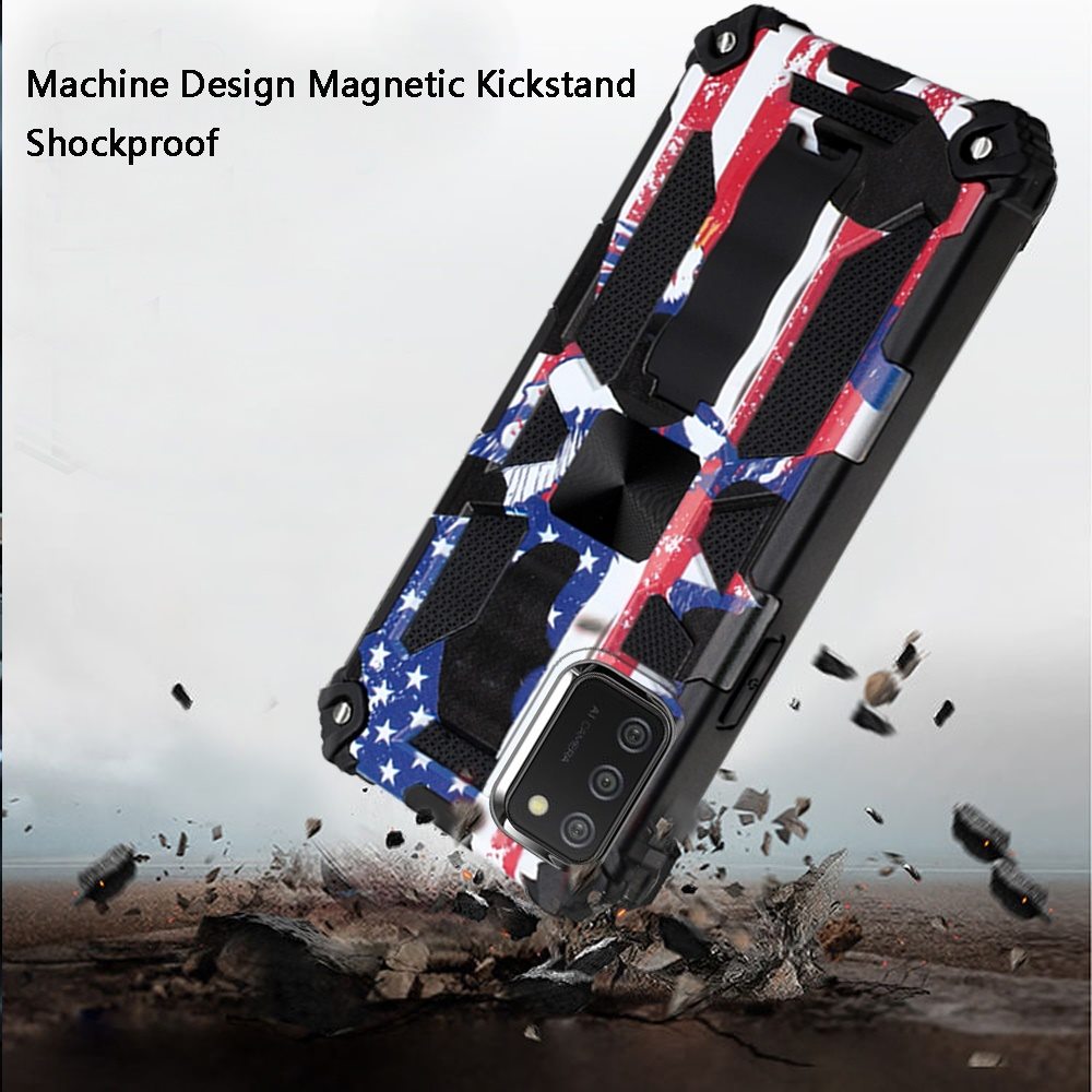 For Samsung Galaxy A02S Heavy Duty Stand Hybrid Shockproof [Military Grade] Rugged Protective with Built-in Kickstand American Flag USA Phone Case Cover