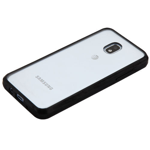 For Samsung Galaxy J3 (2018)/ Galaxy J3 Star/ Galaxy J3 Achieve Slim Fit Hybrid Transparent Rubber Gummy Hard PC Silicone Clear Black Phone Case Cover