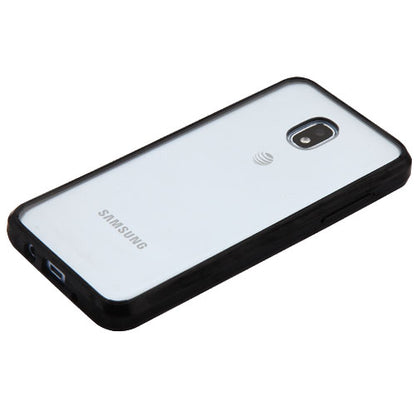 For Samsung Galaxy J3 (2018)/ Galaxy J3 Star/ Galaxy J3 Achieve Slim Fit Hybrid Transparent Rubber Gummy Hard PC Silicone Clear Black Phone Case Cover