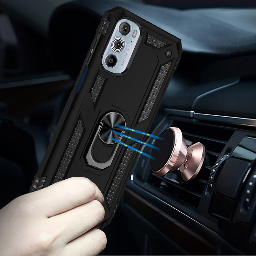 For Motorola Edge+ 2022 /Edge Plus Military Grade Heavy Duty Rugged Dual Layers Shockproof Hybrid with Ring Kickstand  Phone Case Cover