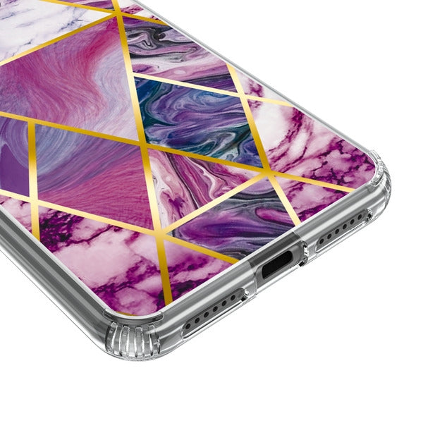 For T-mobile TCL Revvl 4 Stylish Design Hybrid Rubber TPU Hard PC Shockproof Armor Rugged Slim Fit Purple Marble Phone Case Cover