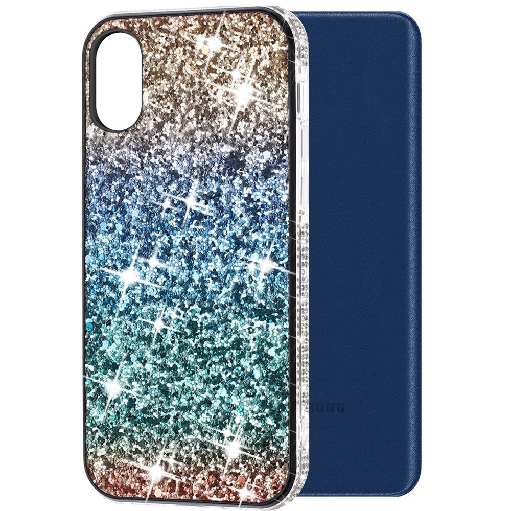 For Samsung A03 Core Rhinestone Sparkling Rainbow Gradual Glitter Full Diamond Bling Protective Hybrid Rugged Bumper  Phone Case Cover