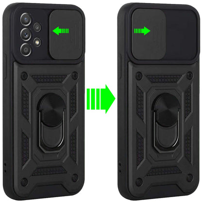 For Samsung Galaxy A33 5G Hybrid Cases with Slide Camera Lens Cover and Ring Holder Kickstand Dual Layer Hard Heavy Duty  Phone Case Cover