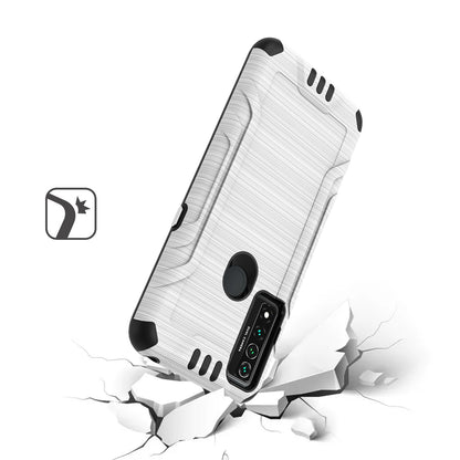 For TCL 4X (T601DL) Hybrid Dual Layer Slim Defender Armor Tuff Metallic Brush Texture Finishing Shockproof Hard PC + Soft TPU Rubber  Phone Case Cover