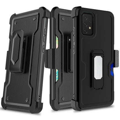 For Samsung Galaxy A23 5G Armor Belt Clip with Credit Card Holder ID Slot, Holster, Kickstand Protective Heavy Duty Hybrid Black Phone Case Cover
