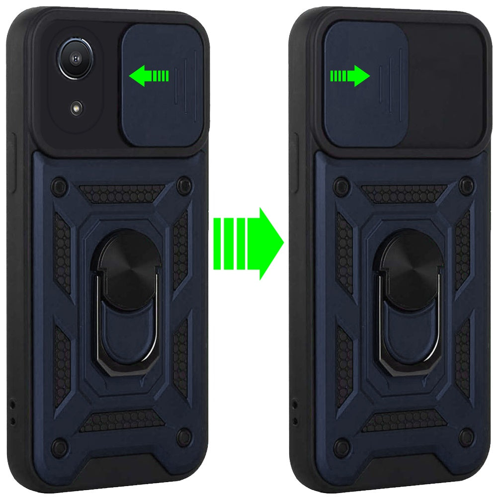 For Samsung A03 Core Hybrid Cases with Slide Camera Lens Cover and Ring Holder Kickstand Rugged Dual Layer Heavy Duty  Phone Case Cover