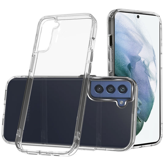 For Samsung Galaxy S21 FE /Fan Edition Hybrid HD Crystal Clear Hard PC Back Gummy TPU Frame Slim Fit Thick with Chromed Buttons Transparent Phone Case Cover