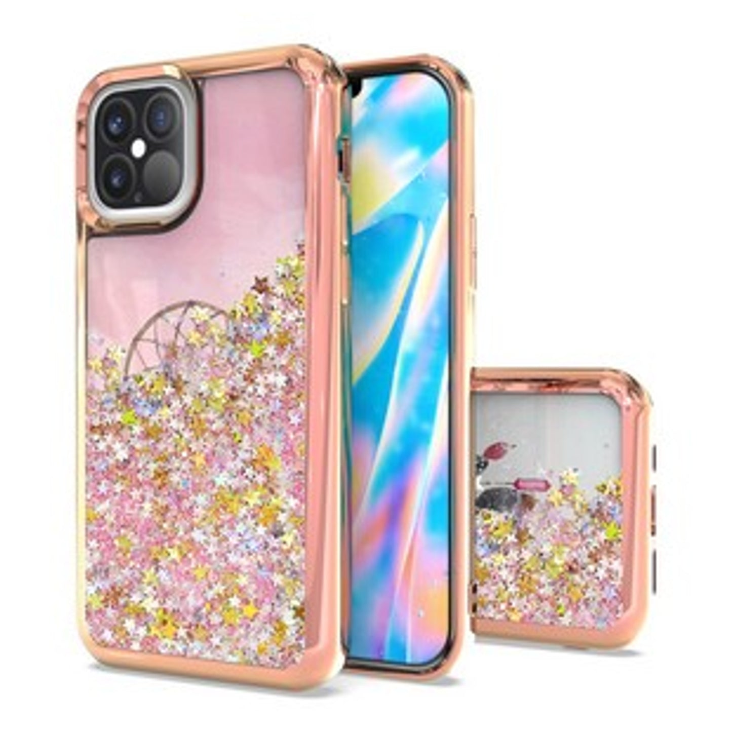 For Apple iPhone 13 Mini (5.4") Pretty Fashion Pattern Plating Design Bling Shiny Moving Glitter Liquid Quicksand TPU Hybrid Rubber  Phone Case Cover