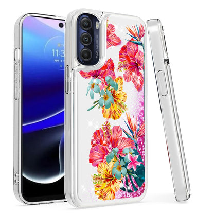 For Motorola Moto G Stylus 5G 2022 Quicksand Water Flowing Liquid Floating Glitter Bling Flower Fashion TPU Hybrid  Phone Case Cover