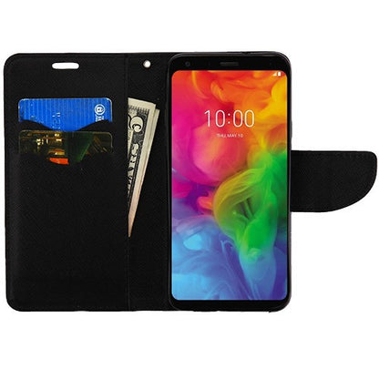 For LG Q7, LG Q7+ PU Leather Wallet with Credit Card Holder Storage Folio Flip Pouch Stand Black Phone Case Cover
