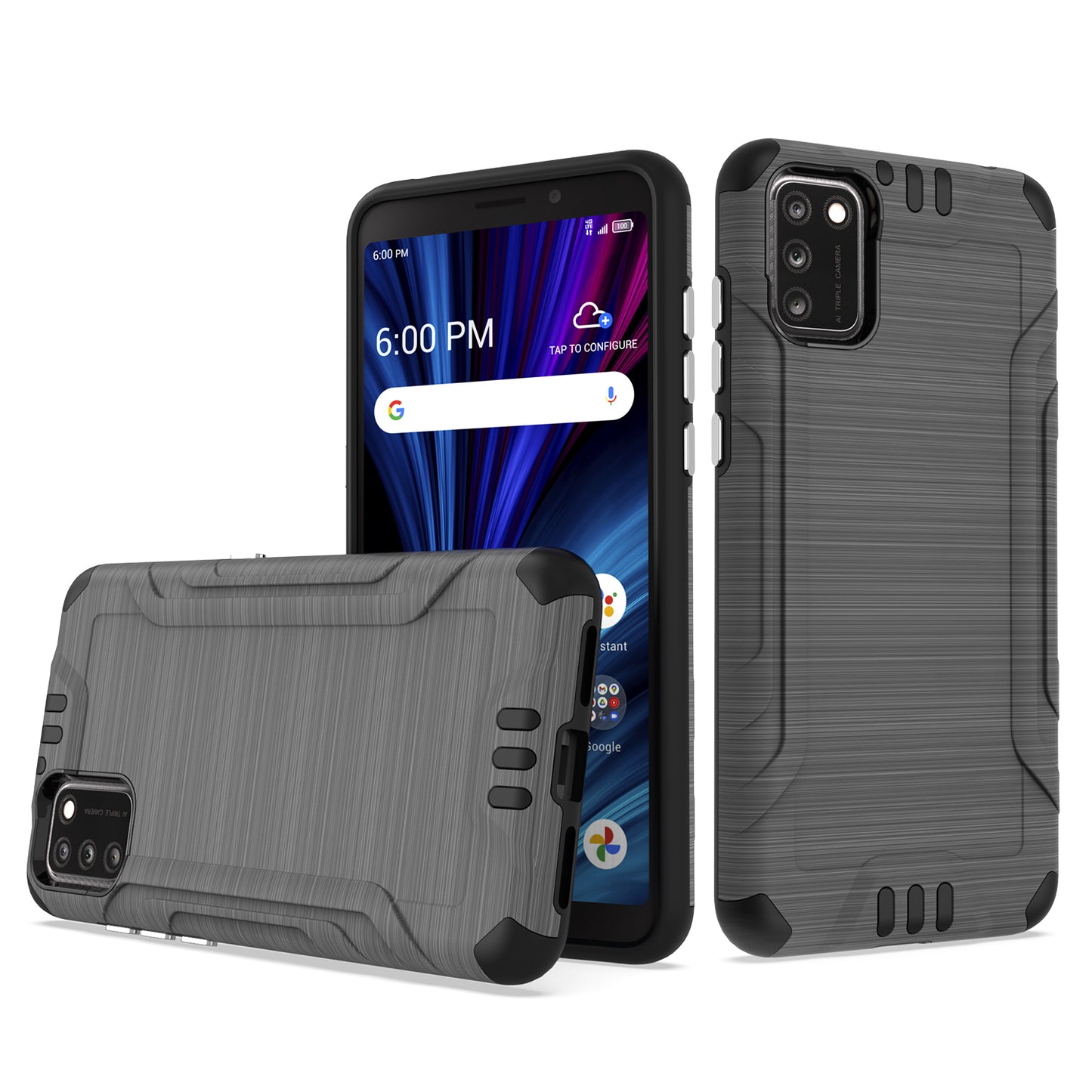 For TCL A3X Hybrid Dual Layer Slim Defender Armor Tuff Metallic Brush Texture Finishing Shockproof Hard PC + Soft TPU Rubber  Phone Case Cover