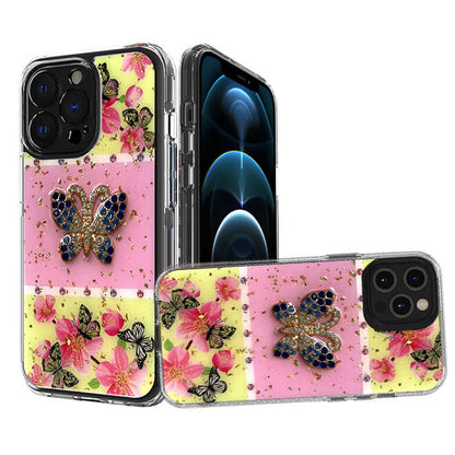 For Apple iPhone SE 3 (2022) SE/8/7 Glitter Sparkle Colorful Bling Flake 3D Ornament Butterfly Floral Epoxy Hybrid Shockproof  Phone Case Cover